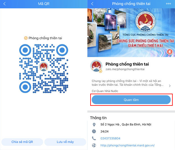 Trang Zalo của Ban Chỉ đạo TƯ về Phòng chống thiên tai.