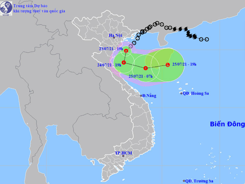 Vị trí và hướng di chuyển của áp thấp nhiệt đới lúc 19 giờ. (Nguồn: nchmf.gov.vn)