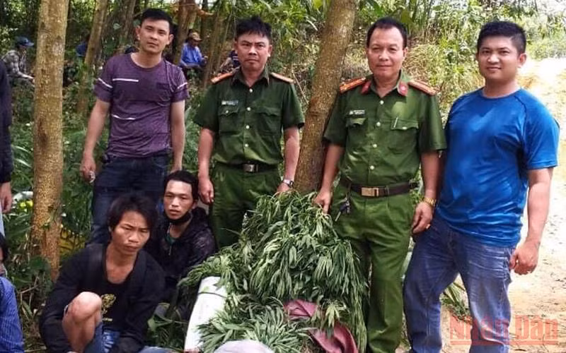 Công an huyện Sông Hinh bắt giữ các đối tượng cùng tang vật.