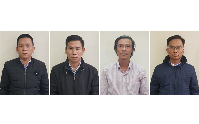 Các bị can (từ trái qua phải): Hoàng Trung Hậu; Nguyễn Tấn Chánh; Lê Công Bằng; Quách Văn Phúc.
