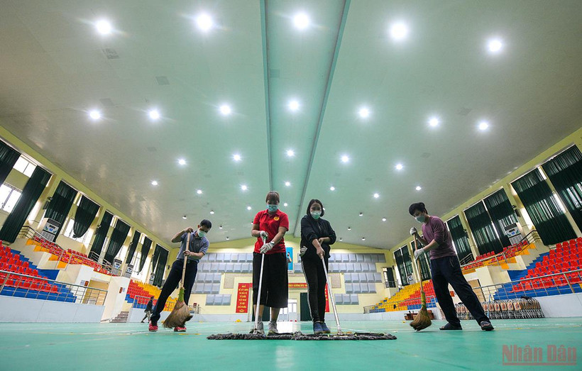 Huyện Đan Phượng đang gấp rút hoàn thiện các hạng mục để sẵn sàng phục vụ thi đấu môn JuJitsu tại SEA Games 31. (Ảnh: THÀNH ĐẠT)