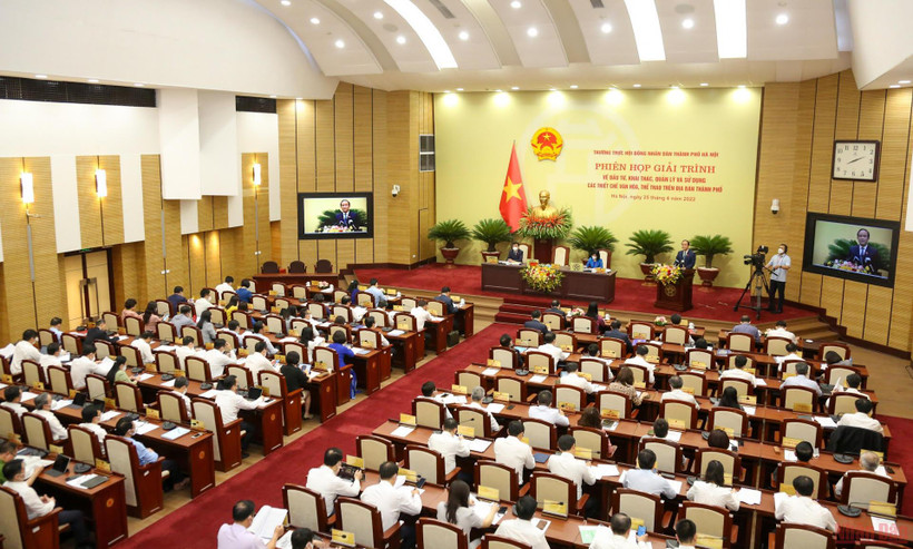 Phiên họp của Hội đồng nhân dân thành phố Hà Nội. (Ảnh: Duy Linh)