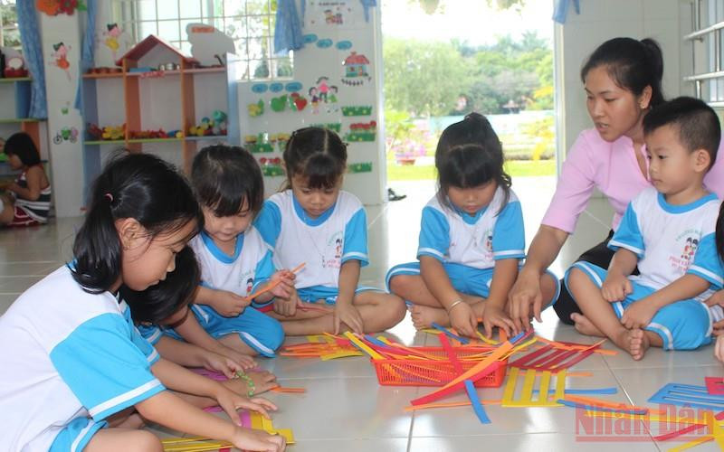 Học sinh mầm non huyện Củ Chi, TP Hồ Chí Minh trong giờ học khi dịch Covid-19 chưa bùng phát.