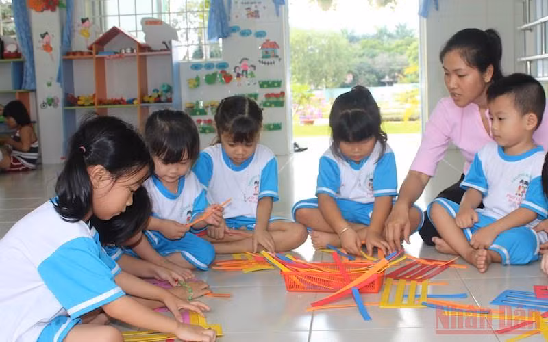 Học sinh mầm non huyện Củ Chi, TP Hồ Chí Minh trong giờ học khi dịch Covid-19 chưa bùng phát.