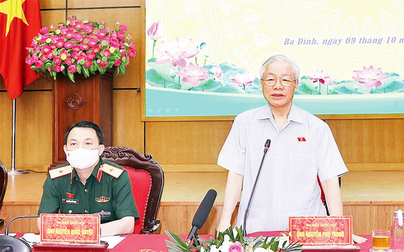 Tổng Bí thư Nguyễn Phú Trọng phát biểu tại hội nghị tiếp xúc cử tri quận Ba Đình. Ảnh: TTXVN