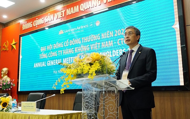 Chủ tịch HĐQT Vietnam Airlines Đặng Ngọc Hoà phát biểu tại Đại hội. (Ảnh: Vietnam Airlines)