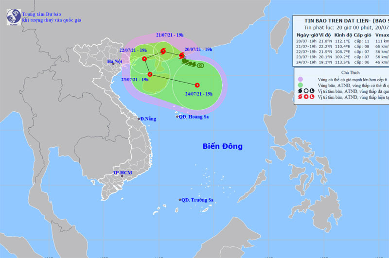 Vị trí và hướng di chuyển của bão số 3. (Nguồn: nchmf.gov.vn)