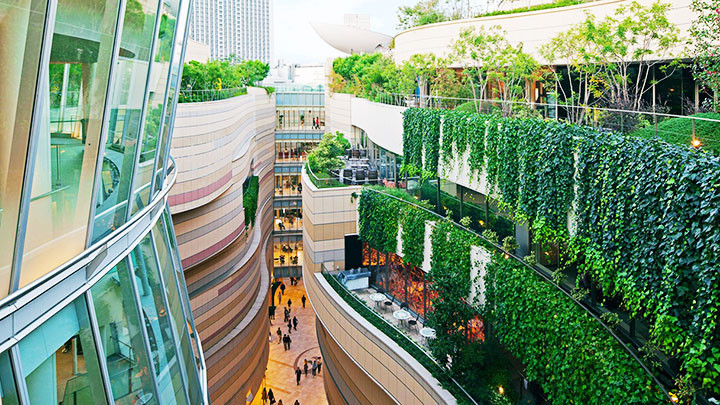 Những thảm cây xanh thuộc khu tổ hợp Namba Green Parks ở TP Osaka. Ảnh: JERDE