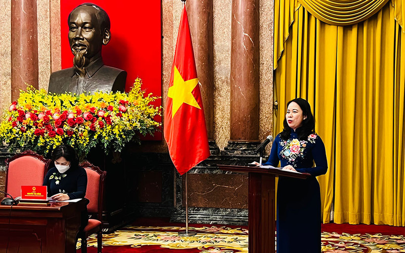 Phó Chủ tịch nước Võ Thị Ánh Xuân phát biểu tại buổi gặp mặt.