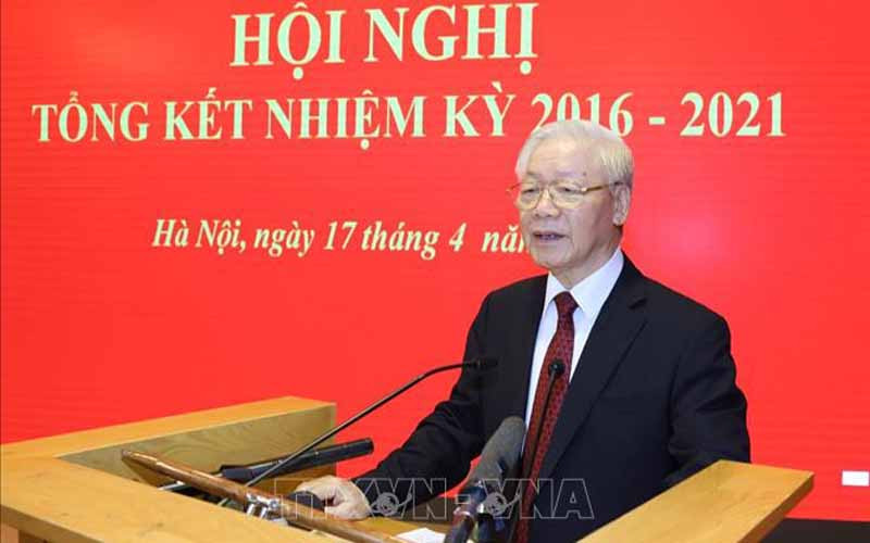 Tổng Bí thư Nguyễn Phú Trọng phát biểu chỉ đạo hội nghị tổng kết công tác của Hội đồng Lý luận Trung ương nhiệm kỳ 2016 - 2021. (Ảnh: TTXVN)