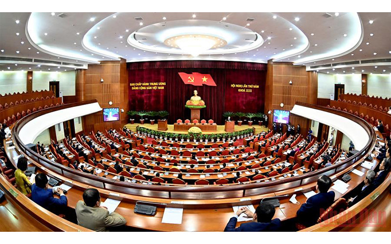 Quang cảnh Hội nghị lần thứ 5 Ban Chấp hành Trung ương Đảng Cộng sản Việt Nam khóa XIII. Ảnh: ĐĂNG KHOA