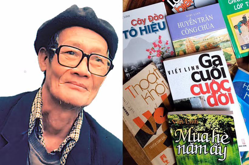 Nhà văn Viết Linh và các tác phẩm của ông. (Ảnh: NXB Kim Đồng)