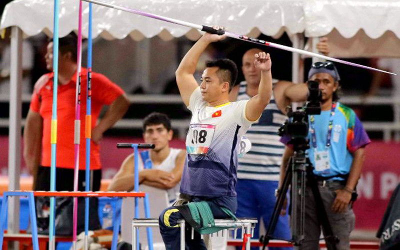 VĐV ném lao Cao Ngọc Hùng thi đấu tại Asian ParaGames 3.Ảnh: tdtt.gov.vn