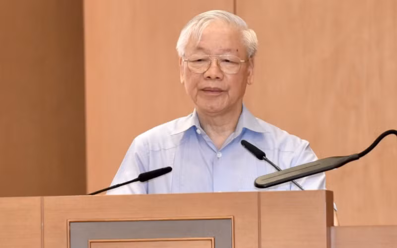 Tổng Bí thư Nguyễn Phú Trọng phát biểu ý kiến chỉ đạo hội nghị. (Ảnh: Trần Hải)