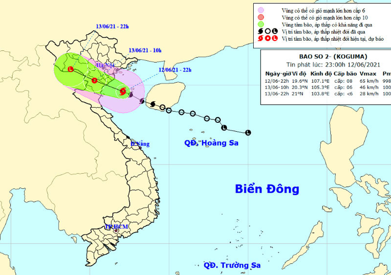 Vị trí và hướng di chuyển của bão số 2. (Nguồn: nchmf.gov.vn)