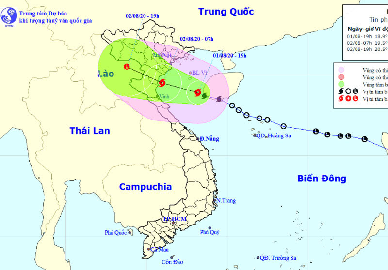 Vị trí và hướng di chuyển của bão số 2. (Nguồn: nchmf.gov.vn)