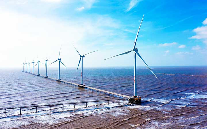 Nhà máy điện gió Đông Hải I, tỉnh Trà Vinh. (Ảnh: MAI NGỌC)