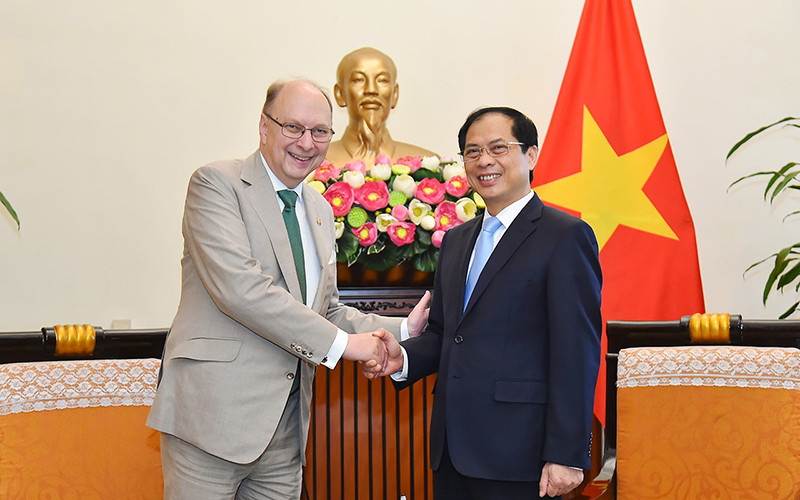 Bộ trưởng Ngoại giao Bùi Thanh Sơn tiếp Quốc Vụ khanh Bộ Ngoại giao Thụy Điển Robert Rydberg. (Ảnh: baoquocte.vn)