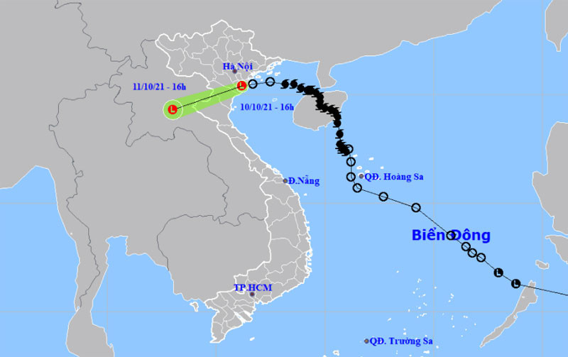 Vị trí và hướng di chuyển của vùng áp thấp. (Nguồn: nchmf.gov.vn)