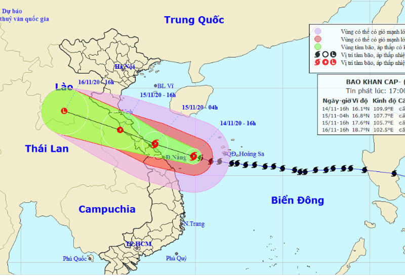 Vị trí và hướng di chuyển của bão số 13. (Nguồn: nchmf.gov.vn)