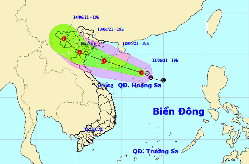 Vị trí và hướng di chuyển của áp thấp nhiệt đới. (Nguồn: nchmf.gov.vn)