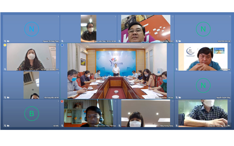 Buổi họp trực tuyến nhằm tháo gỡ khó khăn trong việc chi trả hỗ trợ cho hướng dẫn viên du lịch các địa phương (Ảnh: TCDL)