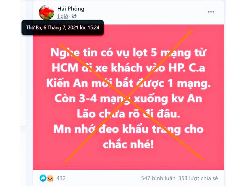 Thông tin sai sự thật trên Fanpage có tên “Hải Phòng”.