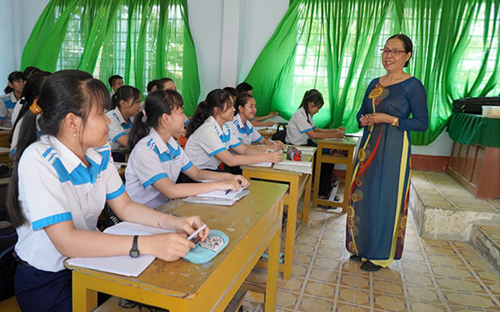 Giờ học tại Trường THCS Phong Hòa (xã Phong Hòa, huyện Lai Vung, tỉnh Đồng Tháp). Ảnh: Ngân Nguyễn
