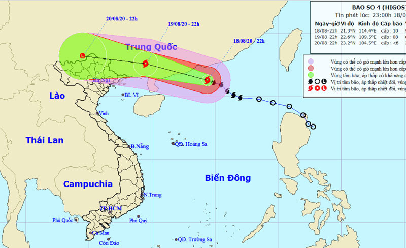 Vị trí và hướng di chuyển của bão số 4. (Nguồn: nchmf.gov.vn)