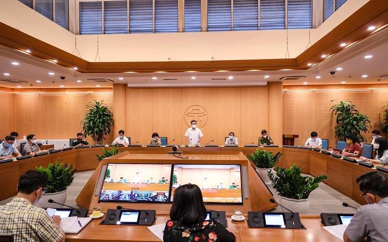 Phiên họp Ban Chỉ đạo phòng, chống dịch bệnh Covid-19 thành phố Hà Nội. (Ảnh: Quỳnh Anh)