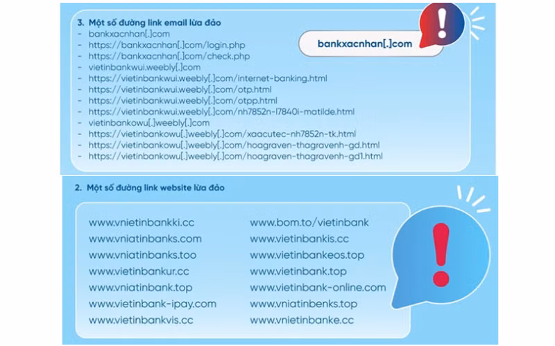 Khách hàng cần cảnh giác trước những đường link website và email lừa đảo. 