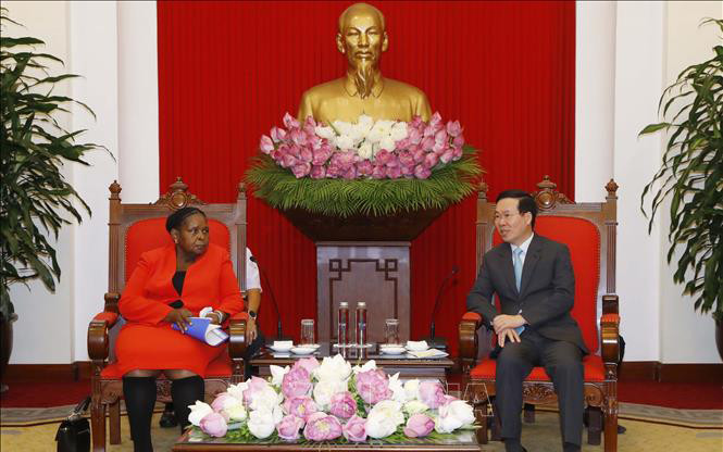 Thường trực Ban Bí thư Võ Văn Thưởng tiếp Chủ tịch Quốc hội Mozambique, bà Esperanca Laurinda Francisco Nhiuane Bias. (Ảnh: Báo Điện tử Chính phủ)