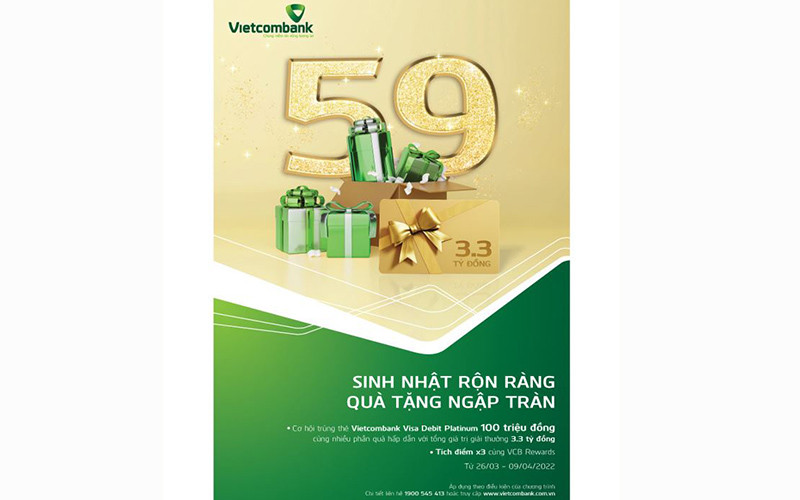 Ưu đãi hấp dẫn dành cho khách hàng nhân dịp sinh nhật 59 năm Vietcombank