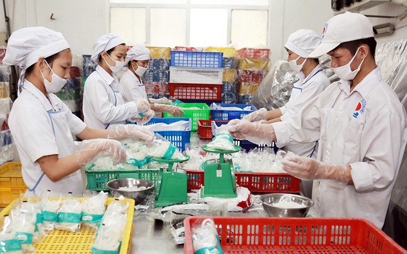 Đóng gói mứt Tết tại Công ty TNHH Hải Hà - Kotobuki (Hà Nội). Ảnh: TRẦN VIỆT