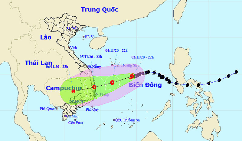 Vị trí và hướng di chuyển của bão số 10. (Nguồn: nchmf.gov.vn)