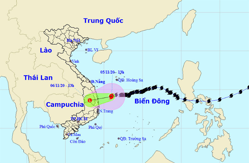 Vị trí và hướng di chuyển của bão số 10. (Nguồn: nchmf.gov.vn)