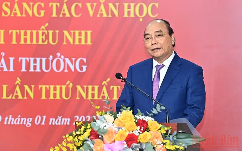 Chủ tịch nước Nguyễn Xuân Phúc phát biểu tại Lễ phát động. (Ảnh: ĐĂNG KHOA)