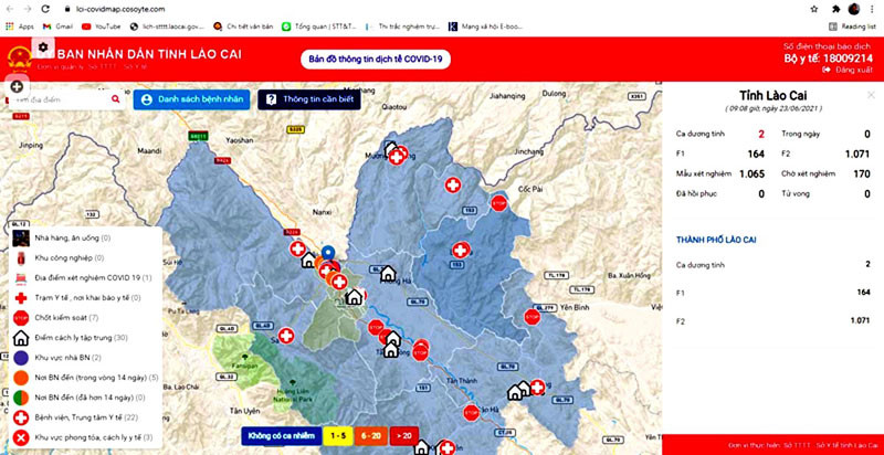Bản đồ thông tin dịch tễ Covid-19 trên địa bàn tỉnh Lào Cai (Covidmap).