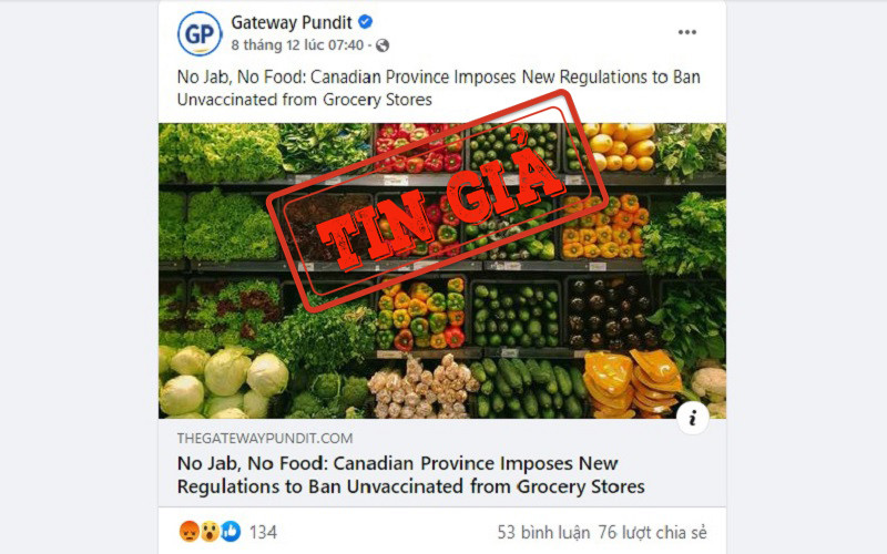 Bài viết đăng tải thông tin không chính xác trên website thegatewaypundit.com.