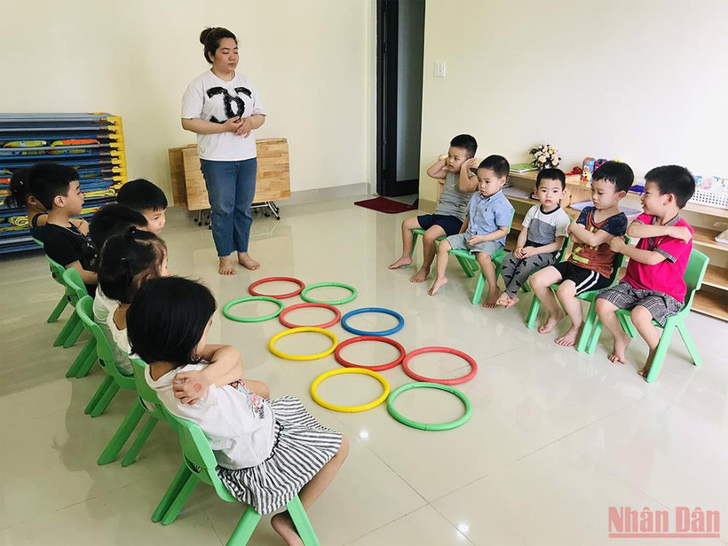 Một lớp học tại điểm trường mầm non tư thục Galaxy Ngân Hà, quận Hoàng Mai (Hà Nội). (Ảnh: Đăng Khoa)