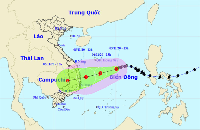 Vị trí và hướng di chuyển của bão số 10. (Nguồn: nchmf.gov.vn)