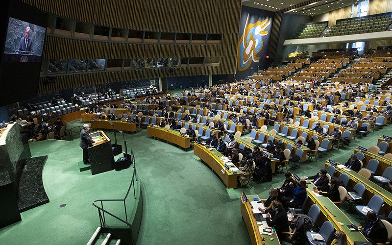 Toàn cảnh phiên họp đặc biệt của Đại hội đồng LHQ về cuộc xung đột Nga-Ukraine tại New York (Mỹ) ngày 28/2/2022. Ảnh: THX/TTXVN