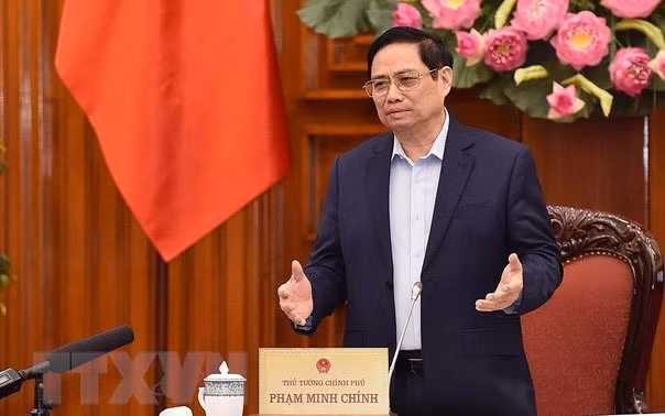 Thủ tướng Phạm Minh Chính phát biểu tại cuộc họp. (Ảnh: Dương Giang/TTXVN)