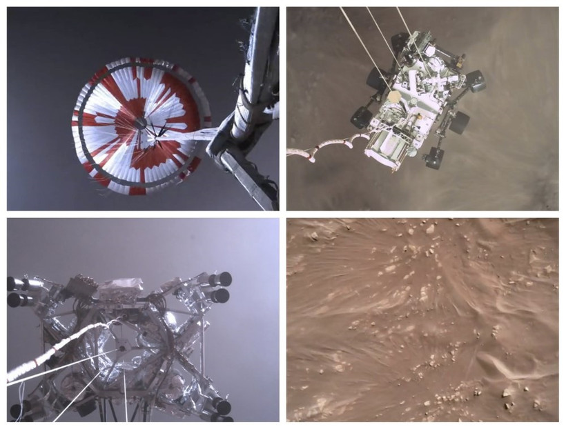 Những hình ảnh từ video do NASA cung cấp này cho thấy các bước hạ cánh của tàu thám hiểm sao Hỏa Perseverance khi nó tiếp cận bề mặt hành tinh vào ngày 18-2. Ảnh: NASA.