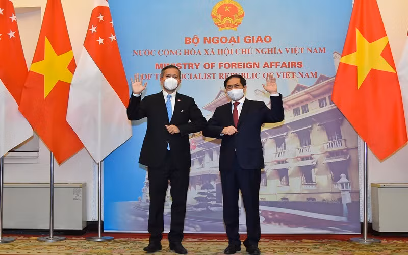 Bộ trưởng Ngoại giao Bùi Thanh Sơn và người đồng cấp Singapore Vivian Balakrishnan. (Ảnh: Bộ Ngoại giao)