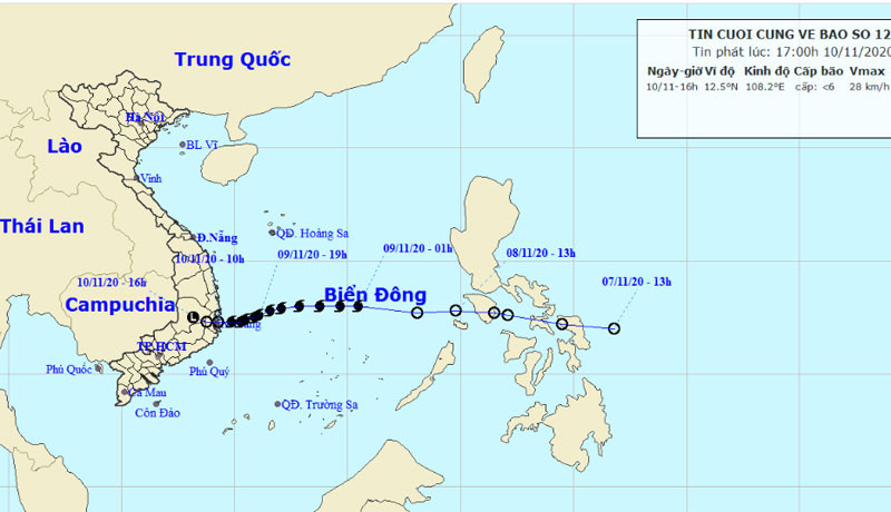 Áp thấp nhiệt đới tiếp tục suy yếu thành vùng áp thấp và tan dần. (Nguồn: nchmf.gov.vn)