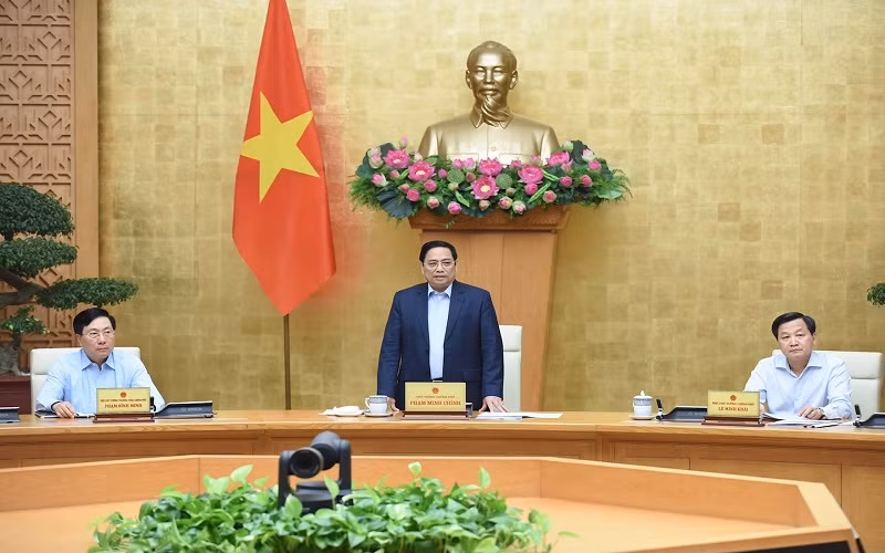 Thủ tướng Phạm Minh Chính phát biểu tại phiên họp Chính phủ thường kỳ tháng 4. (Ảnh: TRẦN HẢI)