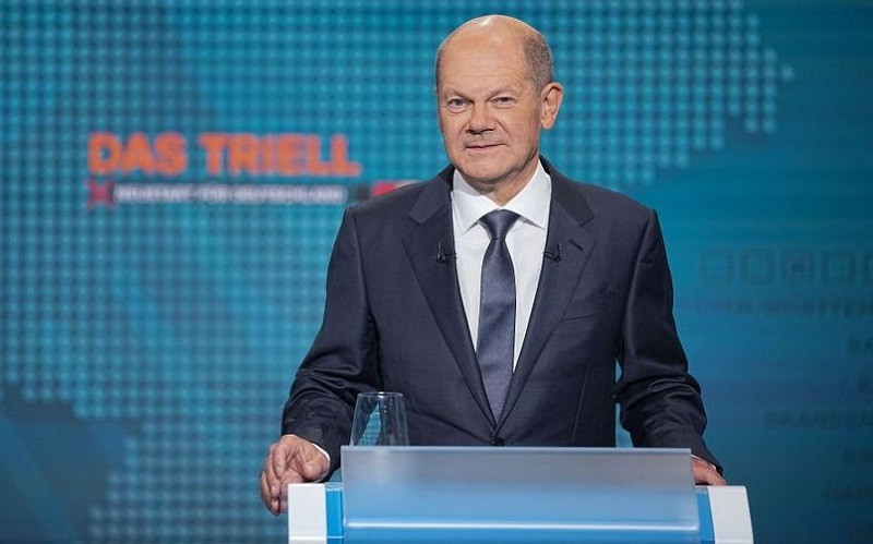 Ứng viên thủ tướng của đảng Dân chủ Xã hội Đức (SPD), Phó Thủ tướng kiêm Bộ trưởng Tài chính Olaf Scholz trong cuộc tranh luận về bầu cử qua truyền hình ở Berlin, ngày 29/8/2021. (Ảnh: Reuters)