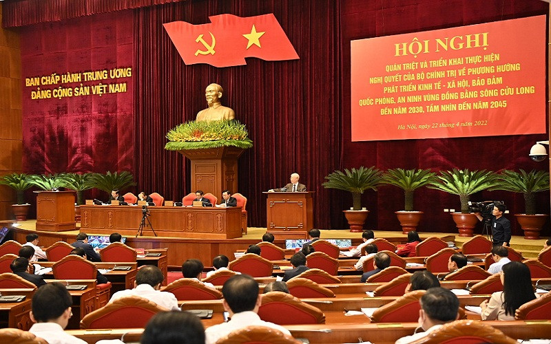 Tổng Bí thư Nguyễn Phú Trọng phát biểu kết luận Hội nghị. (Ảnh ĐĂNG KHOA)