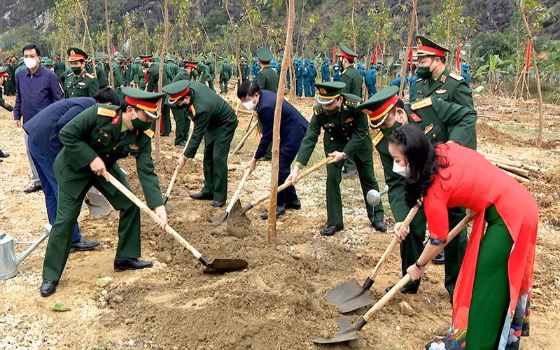 Sau lễ phát động lực lượng vũ trang quân khu 3 đã trồng được hơn 300 cây xanh ở Ninh Bình. 